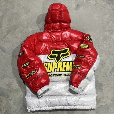 Supreme x Fox Racing Shiny Down Puffer Jacket FW25 Red White Men's