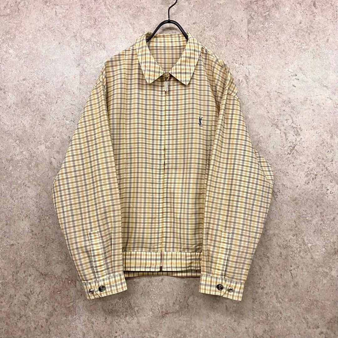 Yves Saint Laurent Beige Check Pattern Bomber Jacket Mens L Vintage Casual thumbnail 2