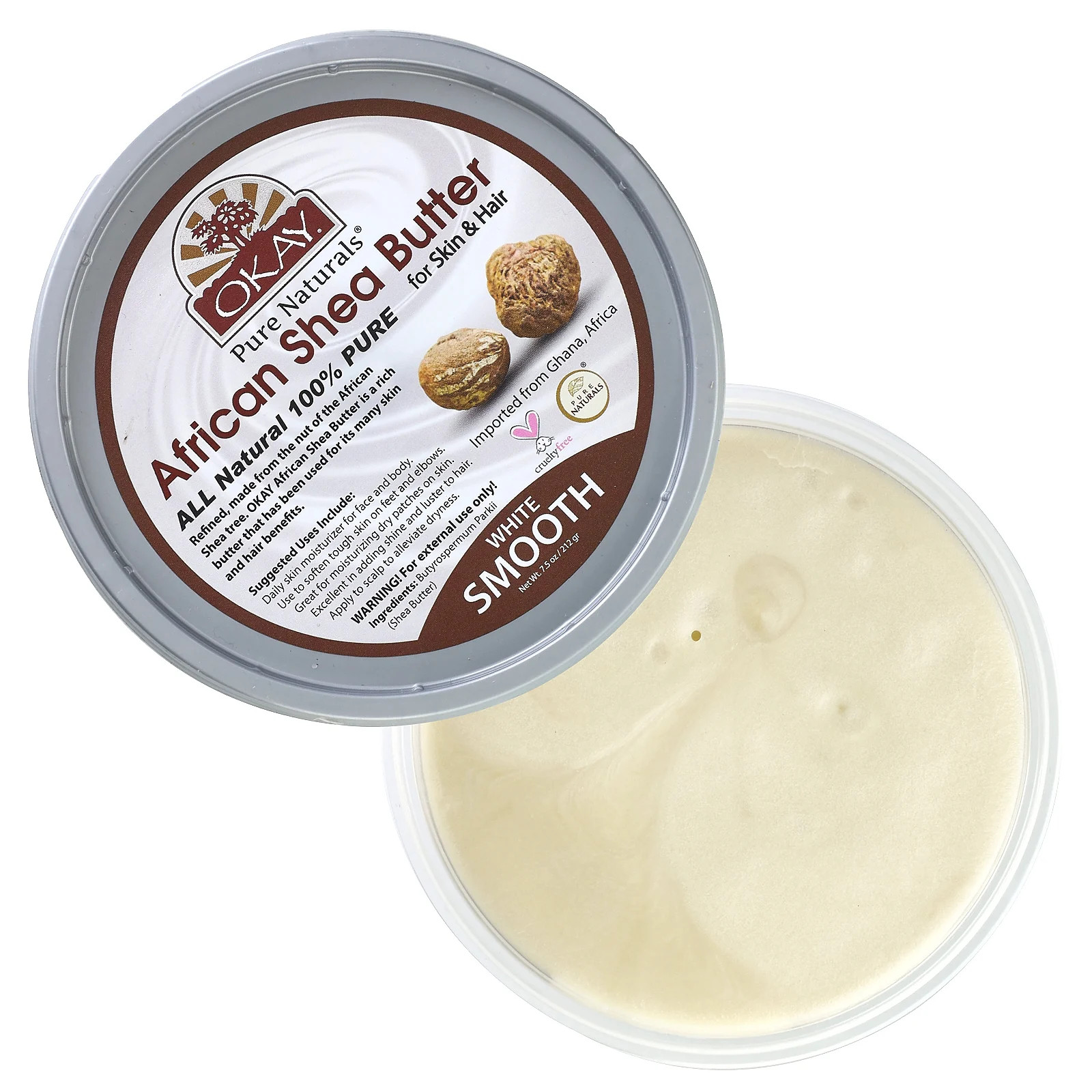 African Shea Butter For Skin & Hair, White Smooth, 7.5 oz (212 g)