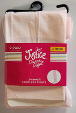 2 Pair Justice Shimmer Footless Tights Pink Girls Large 12-16 Dance Gym