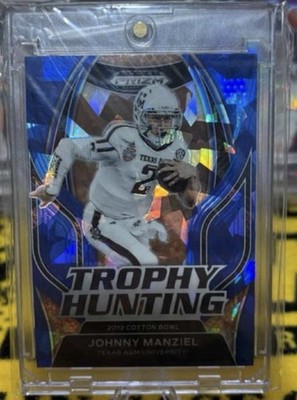 Panini 2023 Prizm Draft Picks Trophy Hunting Johnny Manziel Texas A&M Blue /99