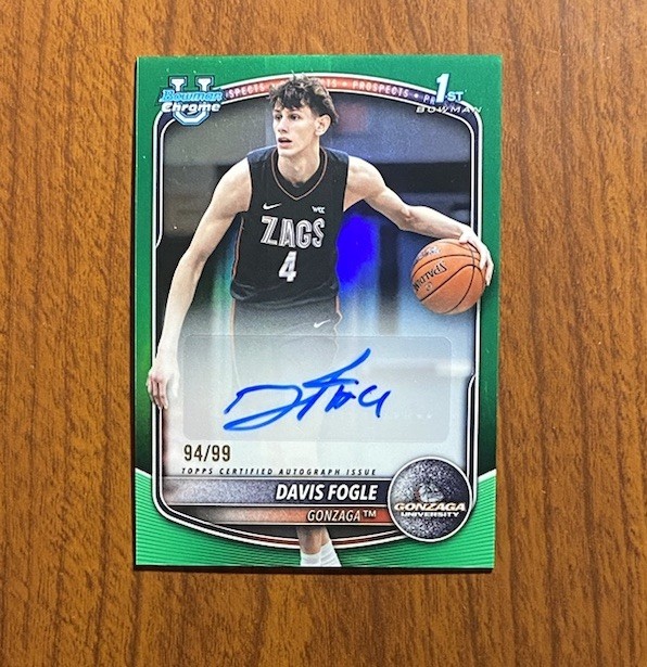 2025-26 Davis Fogle 1st Bowman Chrome True Green Refractor Auto /99 #CPA-DF