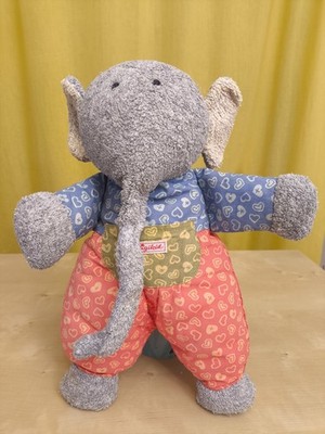 Sigikid Frottee Elefant grün-rot-blau ca. 30cm Plüsch Kuscheltier vintage Rar