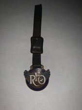 Rare Early REO Motor Car Co. enameled Watch Fob L F Grammes Allentown PA w/leath