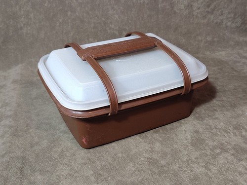 Vintage Tupperware #1254 Pack N Carry Lunch Box w/ #1255 Lid & Handle BROWN 