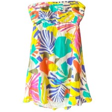 ALICE + OLIVIA 100% Silk Strapless Tie Back Mini Dress Tropical Size Large New