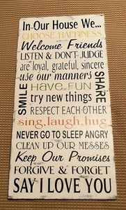In This House Sign, Inspirational Distressed Hanging Printed Wooden Plaque