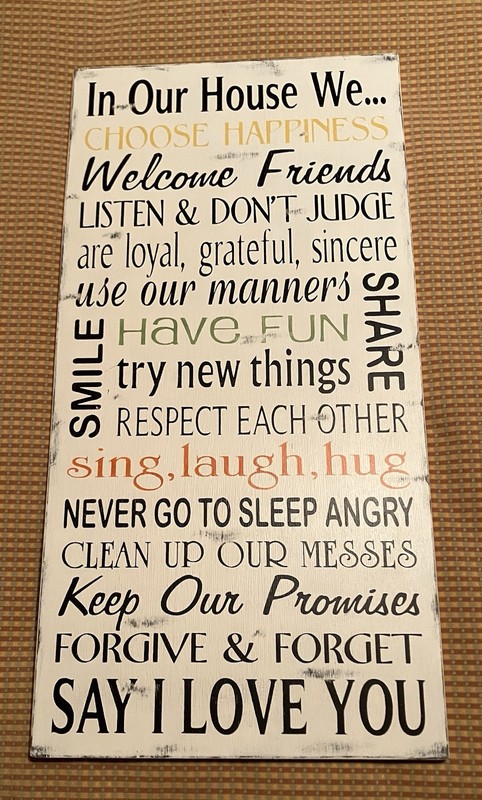 In This House Sign, Inspirational Distressed Hanging Printed Wooden Plaque