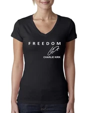 Freedom Charlie Signature- Kirk Memorial Tribute Womens Junior Fit V-Neck