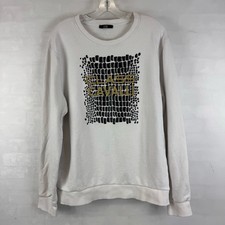 Cavalli Class White Graphic Logo Crewneck Sweatshirt Men's XL Cotton