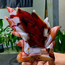 517G Natural red agate hand carving nine-tailed fox quartz crystal healing