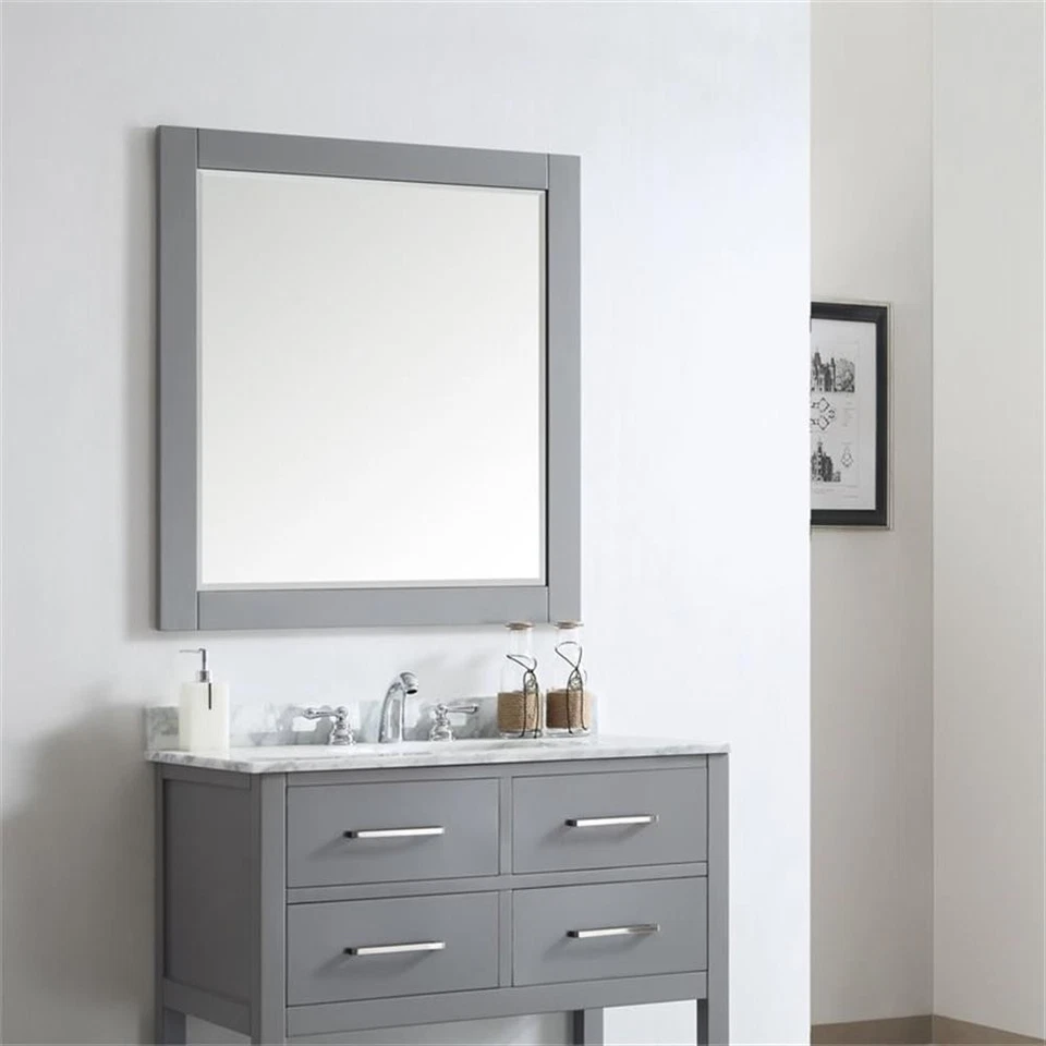 Espejo de pared con marco de tocador de baño moderno Pemberly Row de 36" en gris Foto 3 de 4