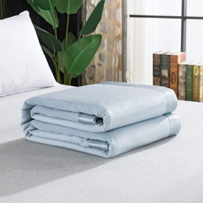 Luxury Mulberry Silk Blanket with Silk Charmeuse Border (Baby Blue, Twin 66'' ...