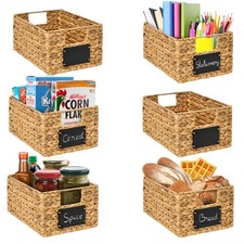 BARIEN 6 Pcs 12" x 9" x 6" Natural Water Hyacinth Woven Storage Baskets, Rect...