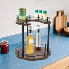 2 Tier Carbon Steel Height Adjustable Rotating Spice Organization For Cabinet