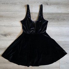 Y2K Express Little Black Velvet Babydoll Dress Skater Grunge Indie Fairy XS