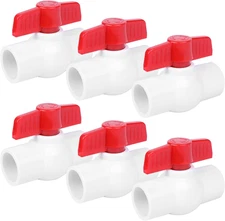 6 Pack PVC Ball Valve 3/4" Slip, SCH40 PVC Water Pipe Valve, T Handle Shut-Off V