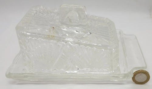 Vintage Large Clear Pressed Glass Cheese Dish With Lid,Handle/Knife Rest F/P&P - Picture 5 of 17