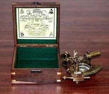 ANTIQUE WORKING VINTAGE NAUTICAL GERMAN MARINE BRASS SEXTANT WITH WOODEN BOX