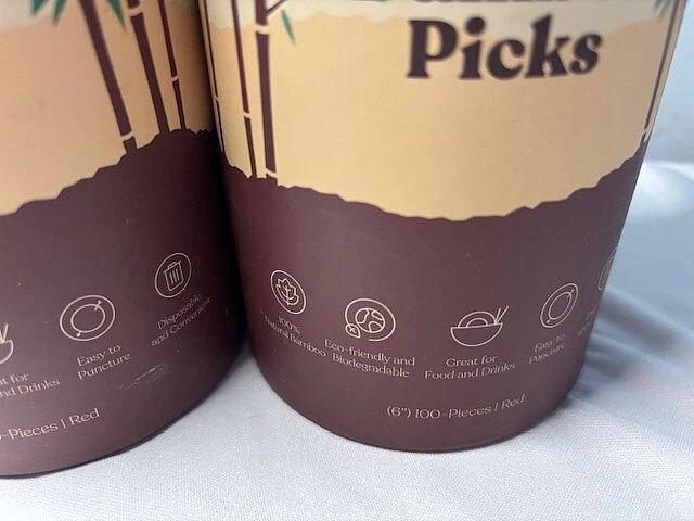 Paquete de 100 (JUEGO DE 2) Lazo de Bambú Más Terroso 6" Selecciones Pincho Cócteles/Aperitivos Foto 3 de 3