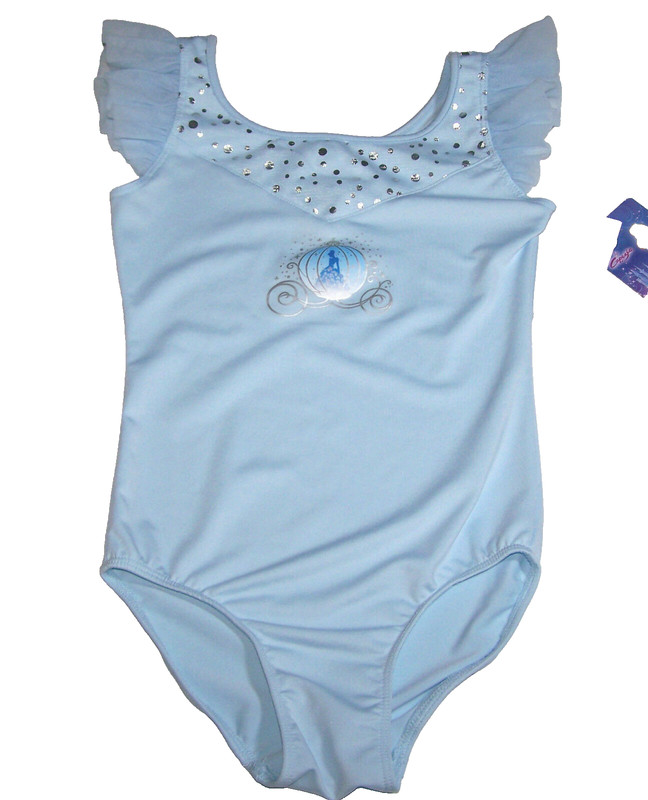 Capezio Disney Princess Leotard Cinderella Flutter Sleeve Silky Blue Girl XS 5 6