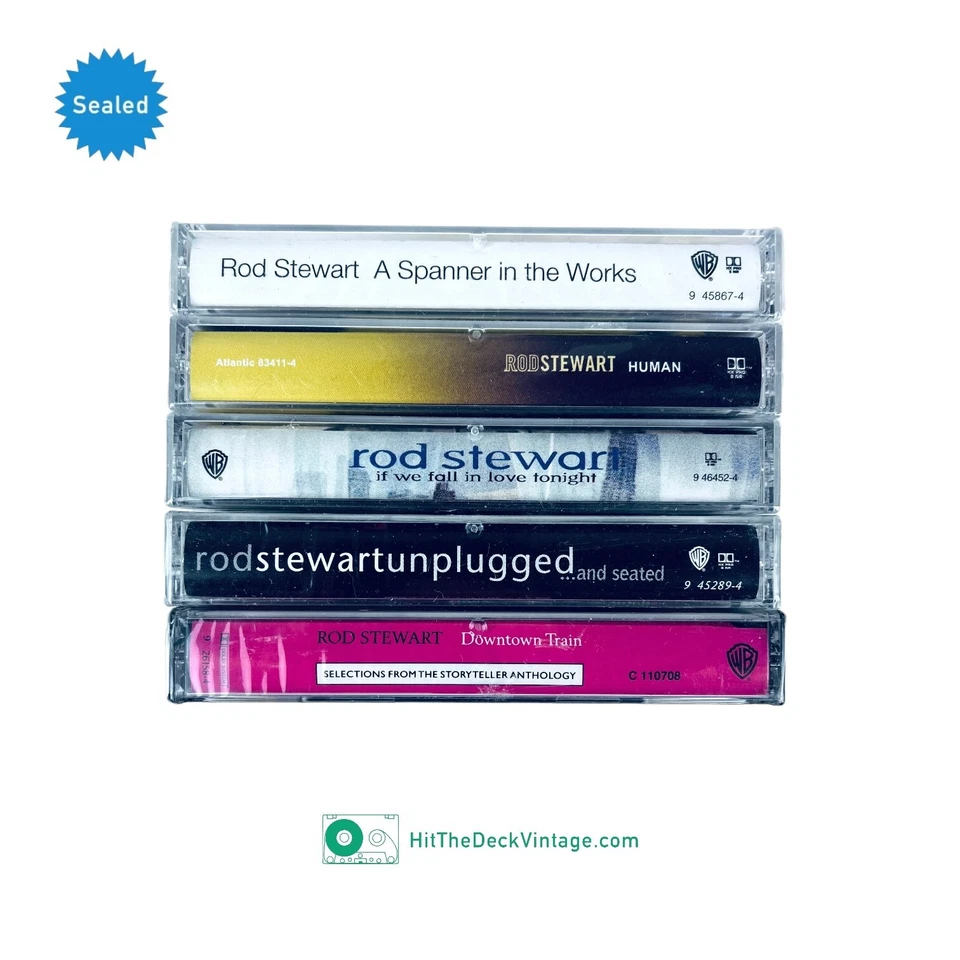 5x SEALED Rod Stewart Cassette Tapes: Spanner Human Unplugged Anthology + More - Image 3 of 3