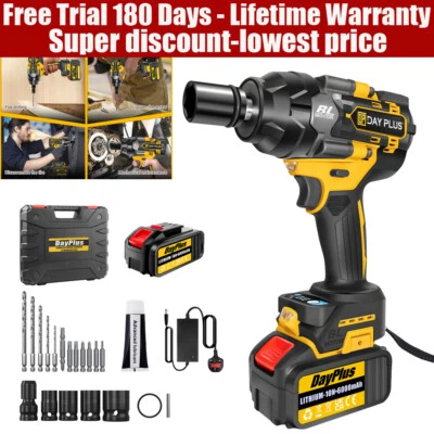 DAYPLUS Impact Wrench Electric Cordless Driver Car Repair Wheel Nut Gun Set With Battery