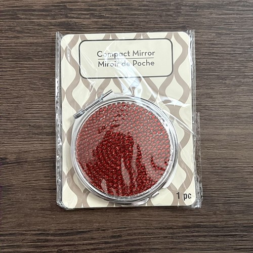 Specchio compatto scintillante rosso scuro strass cristalli tono argento bling due lati - Foto 1 di 3