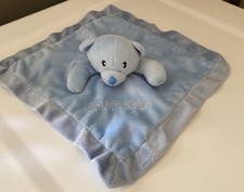 Mini Bean Baby Lovey Teddy Bear Blue Minky "Adorable" Satin security Blanket 12"