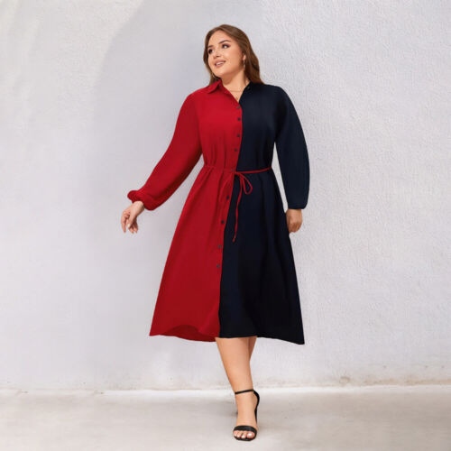 PLUS SIZE Plus Size Womens Button V-Neck Midi Dress Evening Cocktail Party Dress - Picture 5 of 20