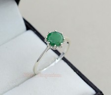 Natural 7MM Emerald 925 Solid Silver May Birthstone Solitaire Ring Wedding Gift