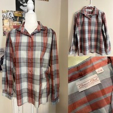 Vintage 80's plaid Blouse CAREER CLUB Autumnal Large Academia Farm Western