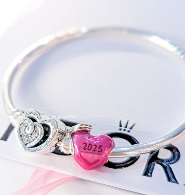 100% PANDORA Rosa Herz 2025 Abschluss Charm Forever Armreif Armband Geschenkset