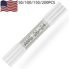 50/200PCS 26-24AWG White Heat Shrink Butt Wire Splice Connector Crimp Terminals