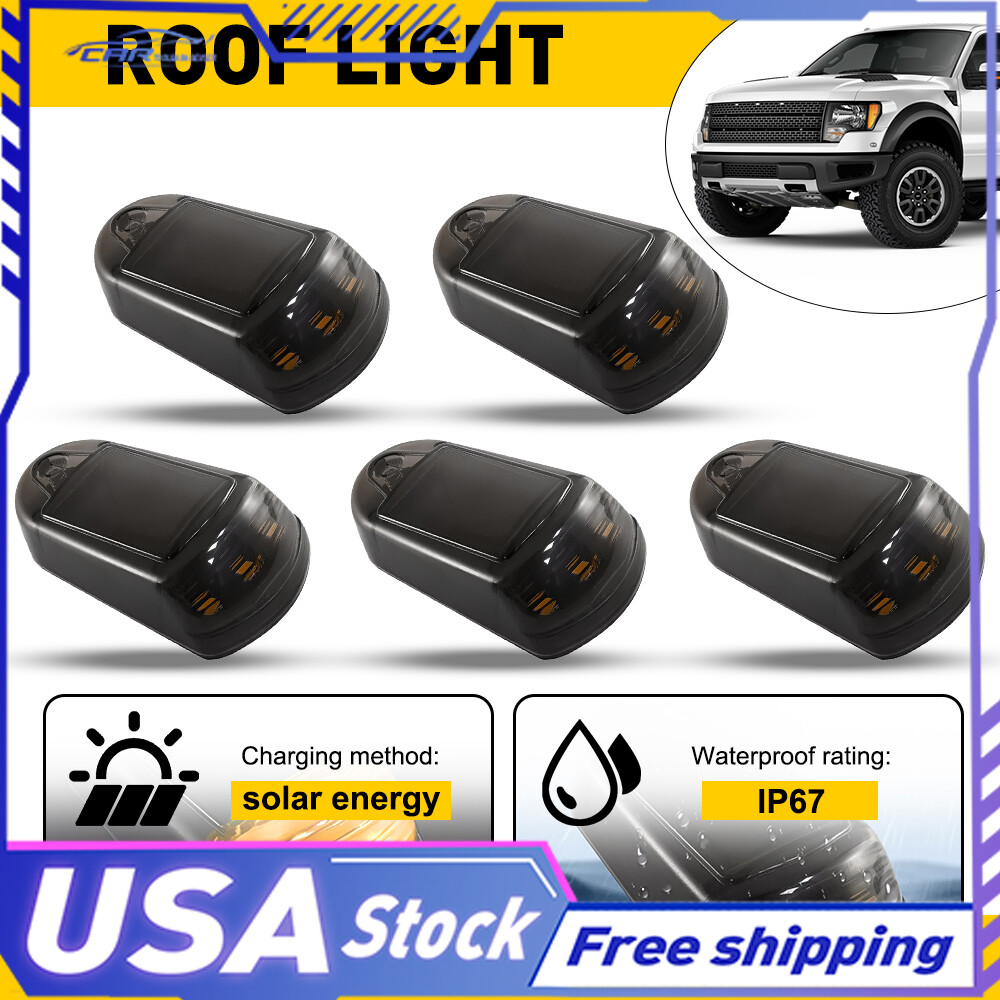5pcs Solar-Powered Amber Cab Roof Lights for 03-18 Ram Dodge Trucks
