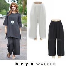 BRYN WALKER Light Linen FLOOD PANT Wide Leg Pocket XS S M L XL BLACK / WHITE