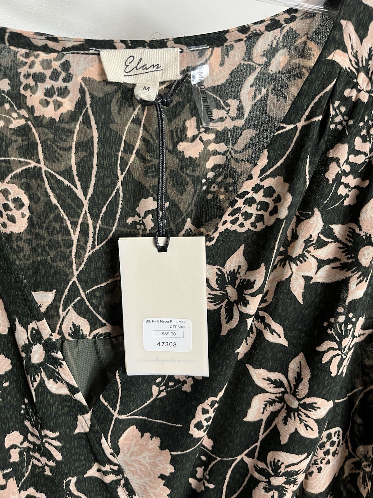 Elan Floral Boho Maxi Dress Size Medium Long Sleeve Wrap Blush Pink Autumn 🍂