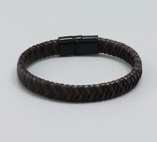 Leather Black  Brown Braided Bracelet w. magnetic