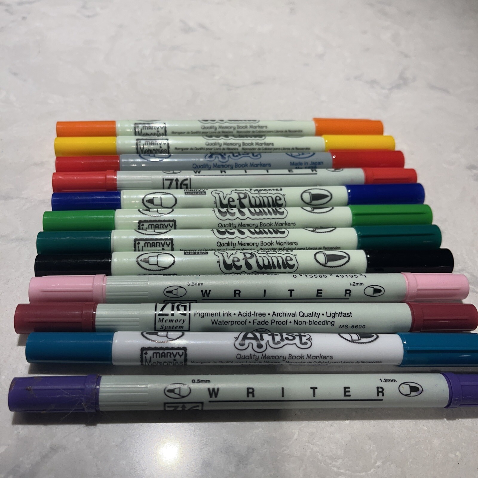 Lot of 12 Marvy LePlume II 1122 Double-Ended Markers Fine Brush And Zig Writer