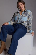 Love The Label Anthropologie Floral Chambray Buttondown Top Shirt M-P New 260364