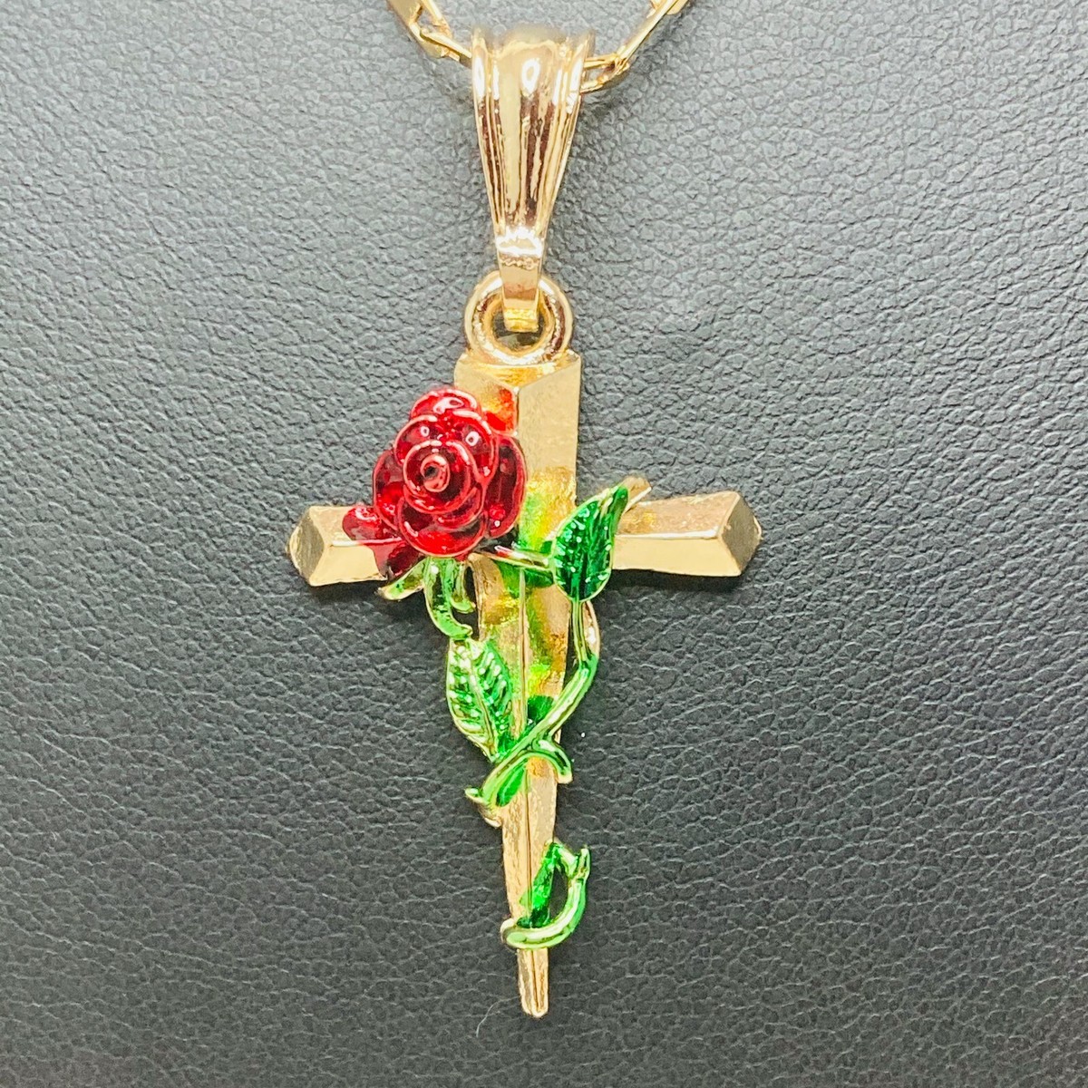 14k Gold Plated Rose Cross Pendant Chain 20