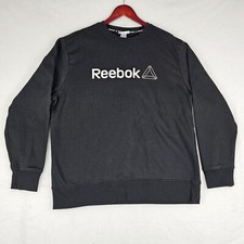 Reebok Mens Spell Out Logo Sweatshirt Crewneck Ribbed Long Sleeve Black Size XL