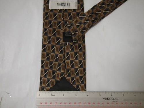 Vtg Versini Mens Necktie Tie Brown Grey Black Geometric Silk 60" Career - Picture 3 of 3