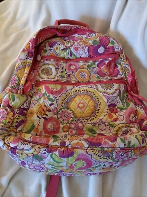 Vera Bradley Backpack Girl's Size Large Red Pink Quilted Zip Flowered Pattern