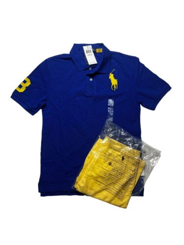 Polo Ralph Lauren klassische Passform 9" gelbe Shorts und blaues Polo Top Set Größe 16 - Bild 1 von 4