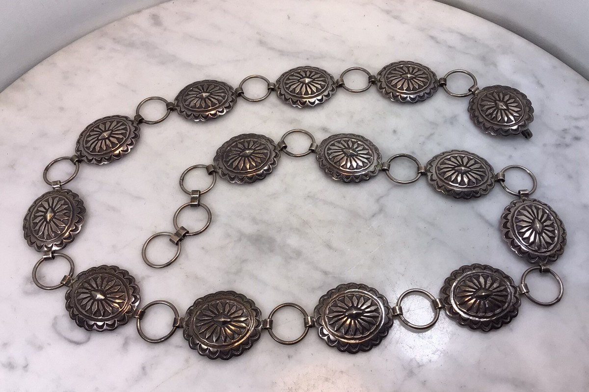 Vintage Native American Sterling Silver Concho Belt 247.77  display picture 2