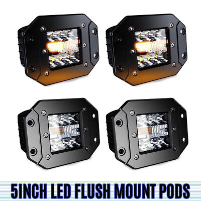 2Pair 5in Flush Mount LED Work Light For Rear Bumper Reverse Pods Strobe Driving