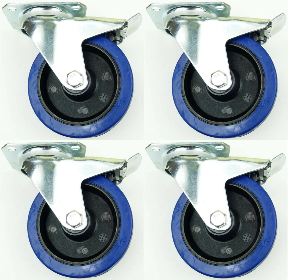 4 St. 125mm SL Lenkrollen Feststeller Blue Wheel Transportrollen Bremse Rollen