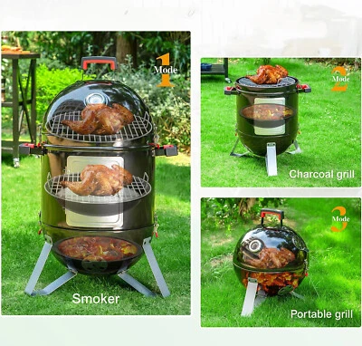 CAPTIVA DESIGNS 18" Charcoal Smoker BBQ Grill 3IN1 Outdoor Vertical Smoke Portable Meat Cooker