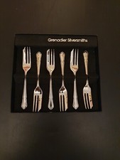 Grenadier Silversmiths Vintage silver plated 6 dessert cake forks Sheffield